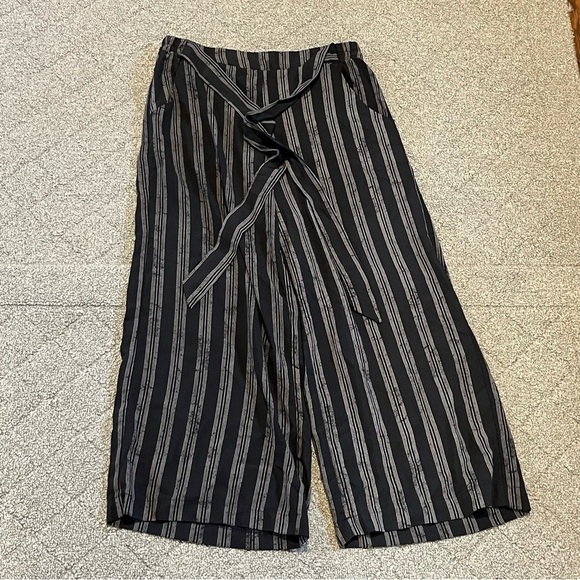 Sienna Sky Pants Womens Large Blue Striped Wide Leg Pull On Waist Tie Pockets - Picture 1 of 9